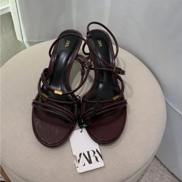 Zara Burgundy Strappy Kitten-Heel Sandals - Women - Picture 6 of 6